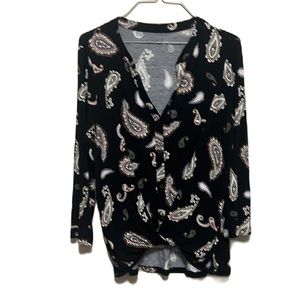 Women’s LOFT Outlet, V-Neck, Button Down Draped Hem Top, Multi Colors, Small